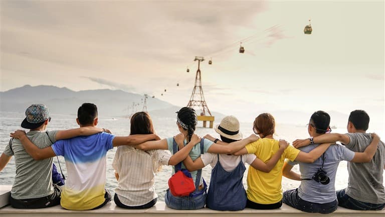 Group of friends laughing together